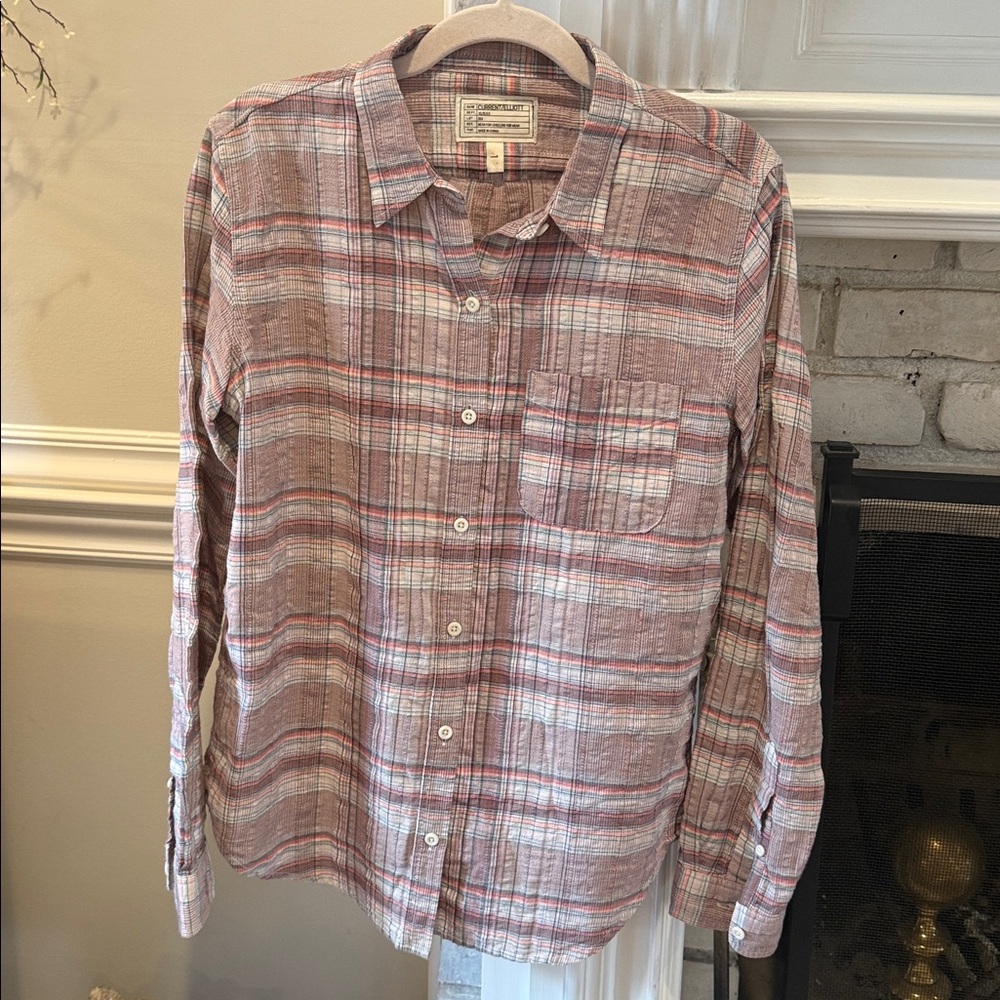 Current/Elliott The Prep School Plaid Shirt Size 1 Small S Pastel Pink Top